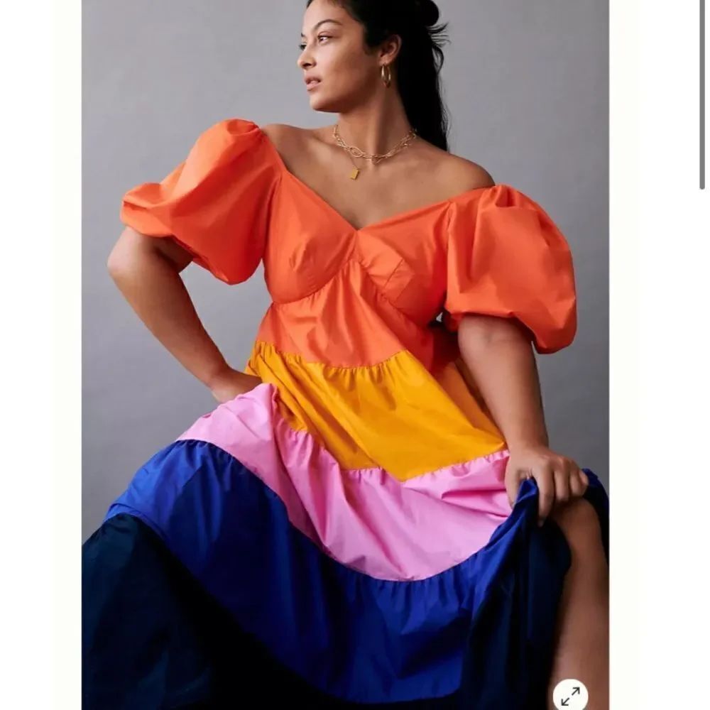 FARM RIO Anthropologie Tiered Colorblocked Maxi Dress NWT